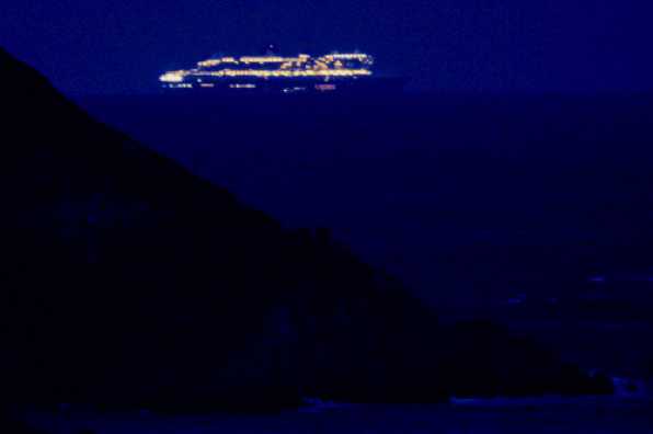11 May 2020 - 21-45-30 
There are a couple of other ships off Weymouth including Arcadia. Each one seems to do an occasional jaunt out to sea.
-----------------------
Cruise ship Queen Mary 2 at night off Dartmouth